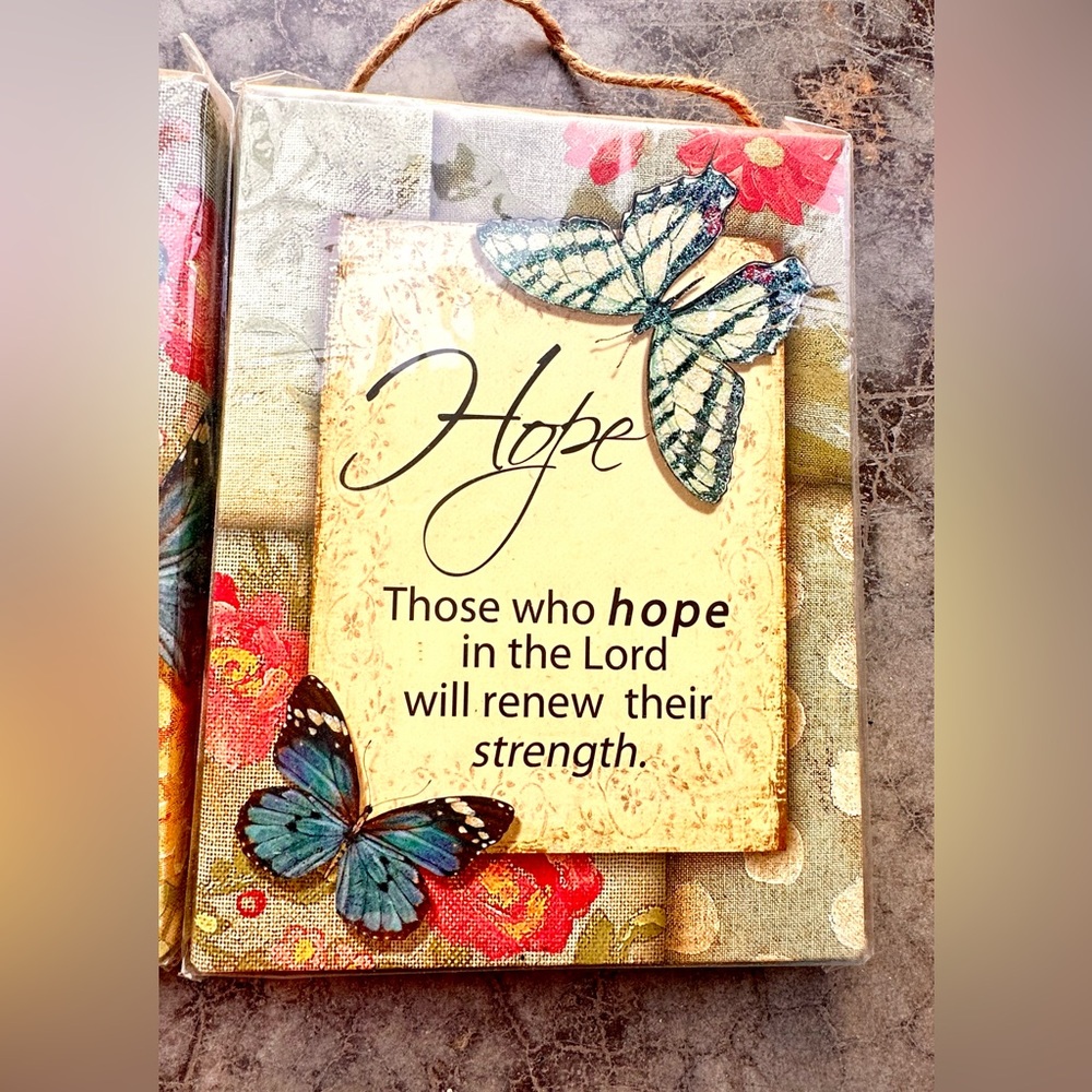 Faith Love Hope Butterfly Wall Plaques - Pastel Floral Set - Picture 5 of 8
